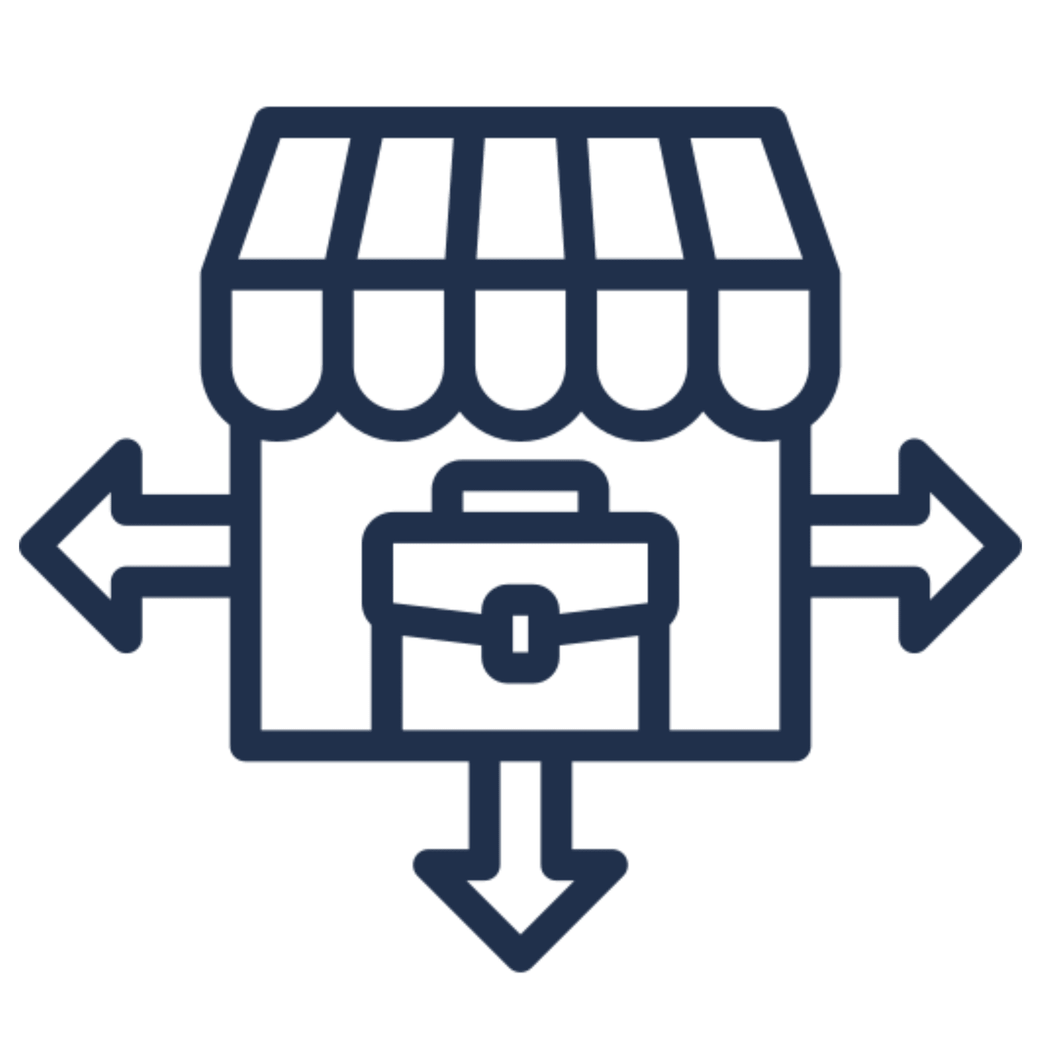 Storefront with arrows and briefcase icon