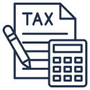 Tax form, calculator, and pen icon